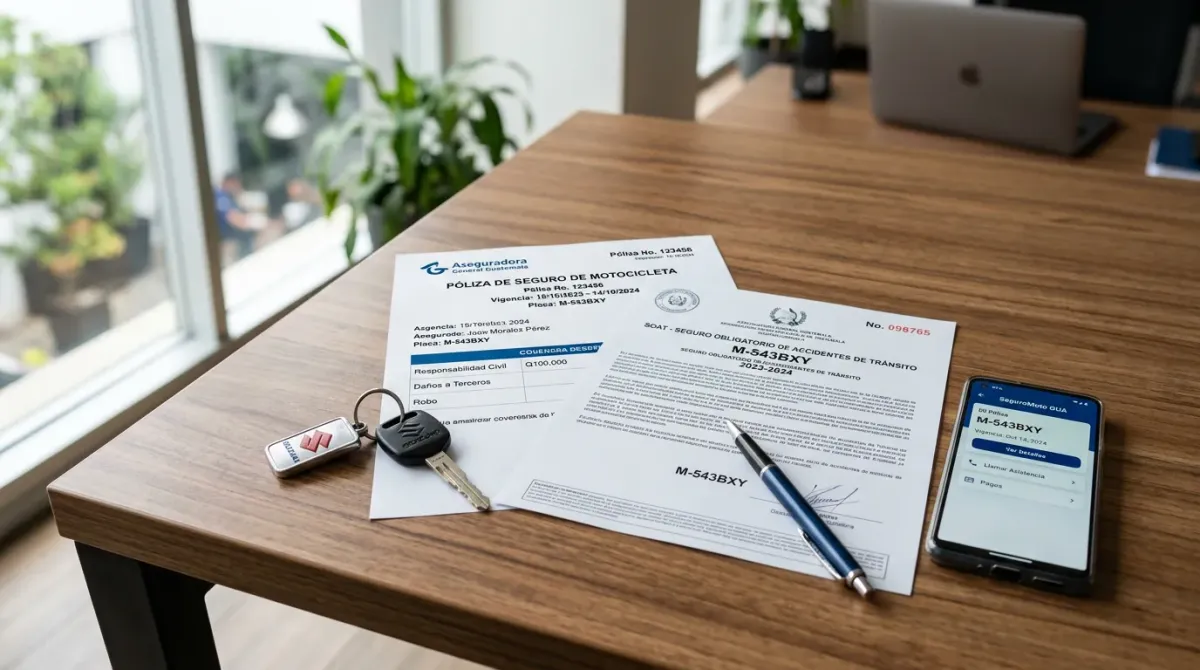 Póliza de seguro SOAT y seguro de robo para motocicletas en Guatemala mostrando cobertura y protección